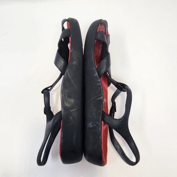 Camper Women Black Leather Ankle Strap Sandal Size 40 US 9 Peep Toe Red Insole - Picture 7 of 9